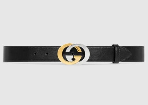 interlocking G black leather belt USA