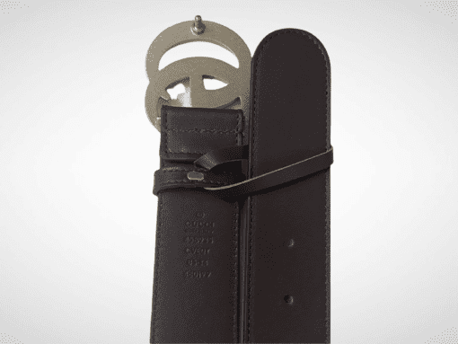 Gucci Dark Brown Leather Belt Silver Buckle 40 mm