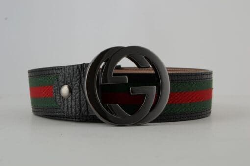 Gucci Red Green Stripe Belt with Chromium Buckle
