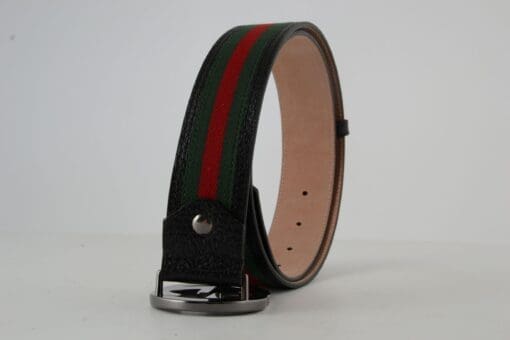 Gucci Red Green Stripe Belt with Chromium Buckle